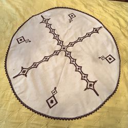 Handmade Vintage Hardanger Style Embroidered Table Topper Circular