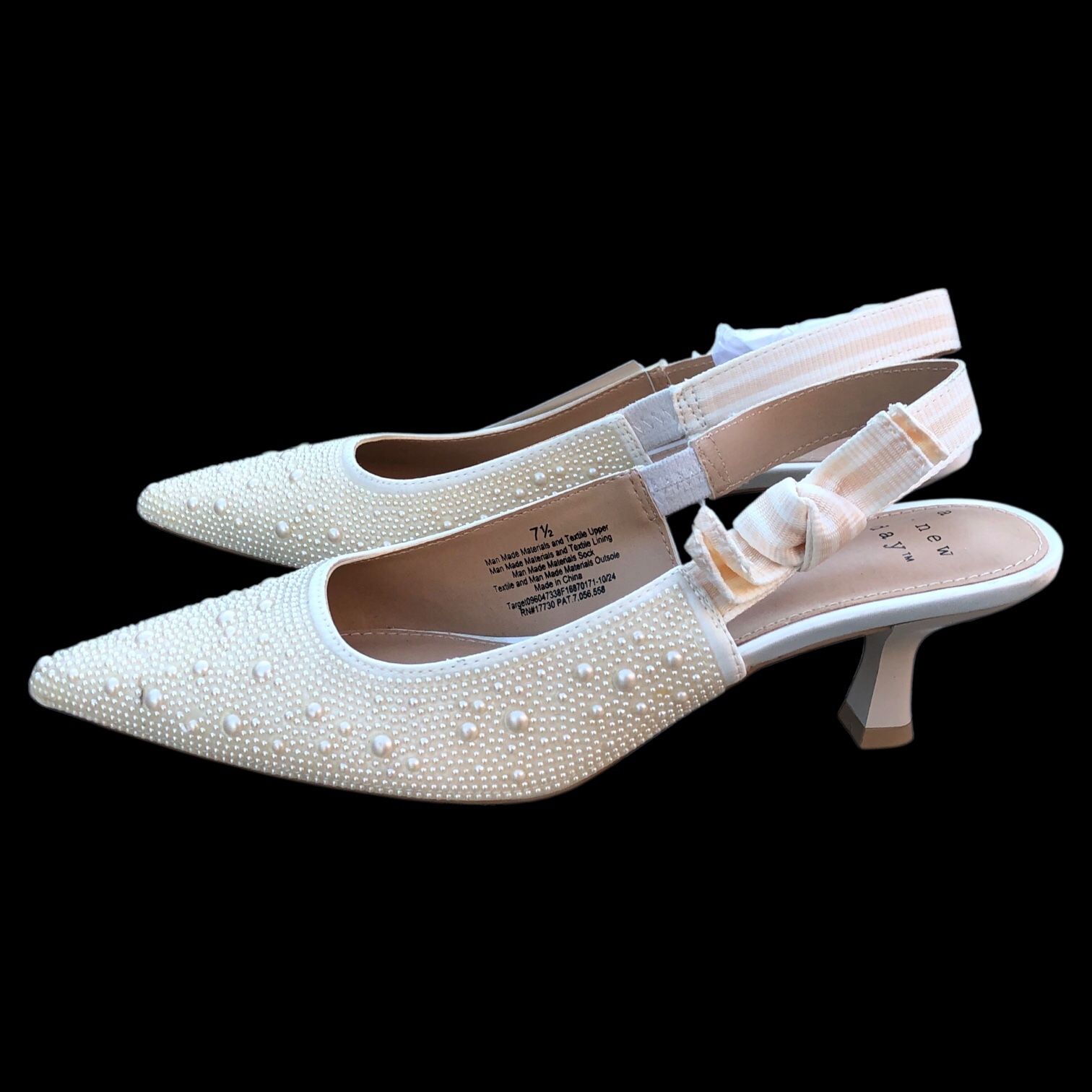 Womens Elegant Pearl Slingback Heels, Size 7.5