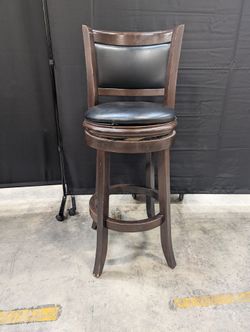 Dark Wood Swivel Bar Stool with Black Upholstery