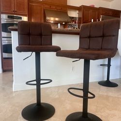 4 Available Adjustable/Swivel Cushioned Brown Bar Stools