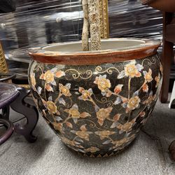 Large Decorative Ceramic Planter – Asian Floral Design Indoor Pot