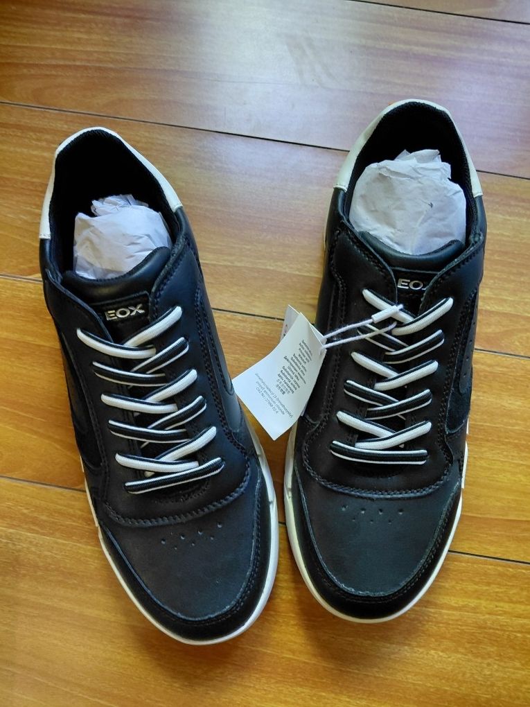 GEOX LEATHER BRAND NEW GIRLS BOYS BLACK SNEAKERS SHOES 39 7
