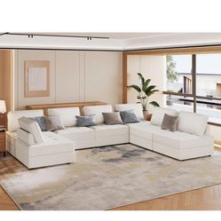 Sectional Sofa, 7 Seater Modular Sectional Couch- Convertible U Shaped Sectional Sofa Couch, 32" Seat Depth Oversized Couch for Living Room, Office (V