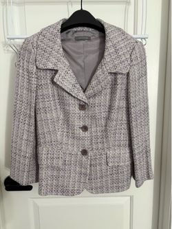 Ann Taylor Purple White Tweed Notch Collar Blazer Linen Blend Women’s Size 6