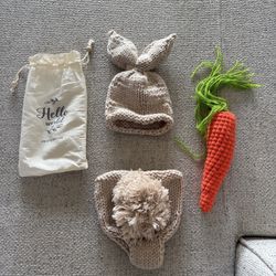 Newborn Knitted Bunny Costume With Carrot 
