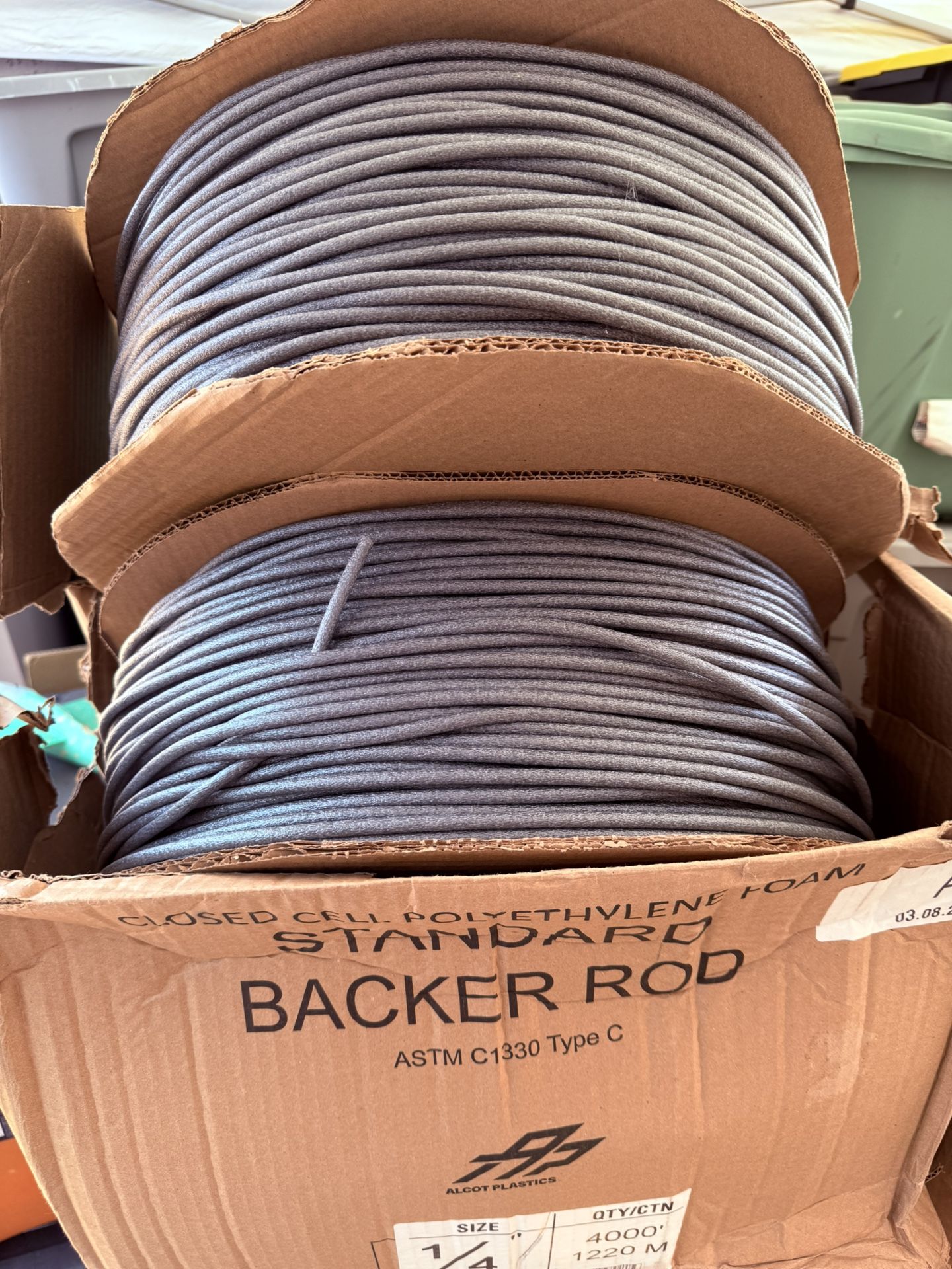 1/4" X 4000' Closed Cell Foam Standard Backer Rod ASTM C1330 Type C Full Box / 2 Rolls