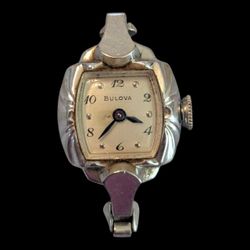 Vintage Mid-Century 50s Bulova Dainty L6 10K Rolled White Gold Mechanical Cocktail Watch No Band