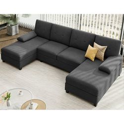 New High Quality 106.3" Modern U-Shaped Sectional Sofa with Chaise, Fabric Modular Couch, 4 Seat Oversized Sofa with Chaise for Living Room  New in bo