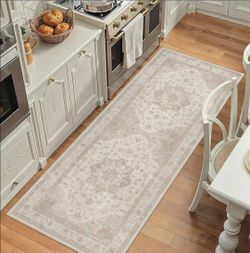 Beige 2x4 Washable Area Rug Vintage Oriental Medallion Doormat
Soft Low Pile, Non Slip, Stain Resistant, Neutral Retro Decor for Enyrtway, Kitchen, Li
