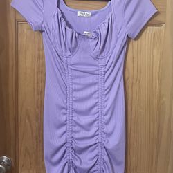 Lavender Front Ruched Drawstring Dress