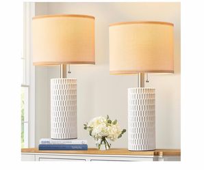 Reaketon 20" Small Ceramic Table Lamps for Bedroom Set of 2, Modern Table Lamps for Night Stands, Living Room, Home Office and Hallways, White