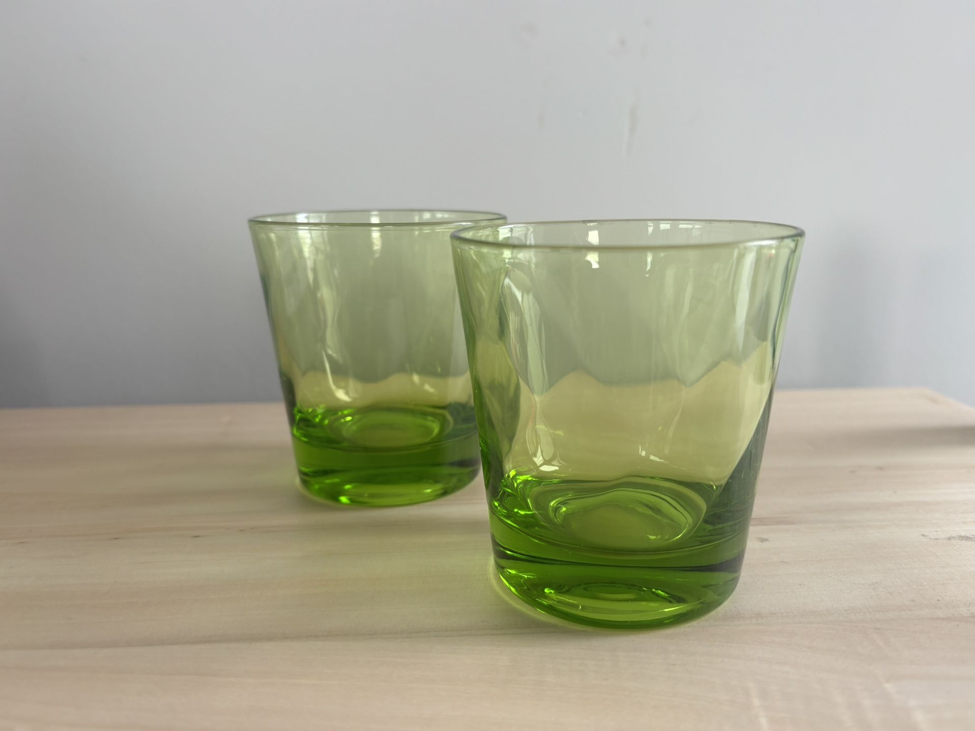 Two Vintage Wavy Green Cocktail Glasses — Perfect condition