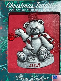 Gloria Duchin Ornament October Bear Birthstone Pewter Red Stone July