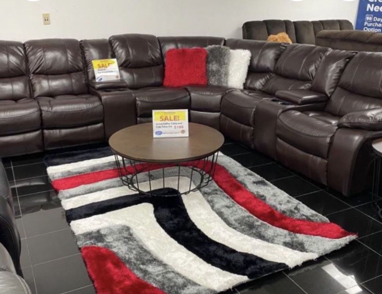HUGE BROWN OR GRAY SECTIONAL WITH 3 RECLINERS. SAME DAY DELIVERY AND