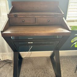 Distressed Antique Cognac and Black Wood Secretary Desk