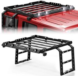 Pofenze Heavy Duty Roof Rack Basket For 2007-2018 Jeep Wrangler JK Roof Rack Cargo Carrier With 2 Ladders And 4 LED Lights  Brand New still in the box