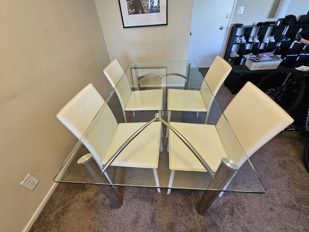 Glass Dining Table with 4 Chairs