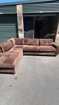 Large Brown Suede Chaise Sectional Sofa – Deep Seating