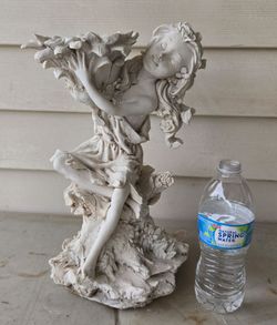 Girl Holding Flower Candle Holder, Yard Art, Patio Garden Home Decor