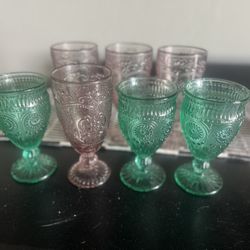 Set Of 7 Vintage Inspired Glass Water Goblets 