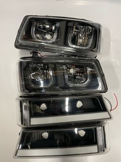 03-06 chevy silverado 4 pcs led halo black clear headlights
