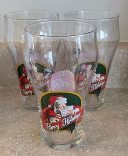 Vintage Coca-Cola Coke Soda Christmas Holiday Santa Claus Glass Cups 16 Oz
