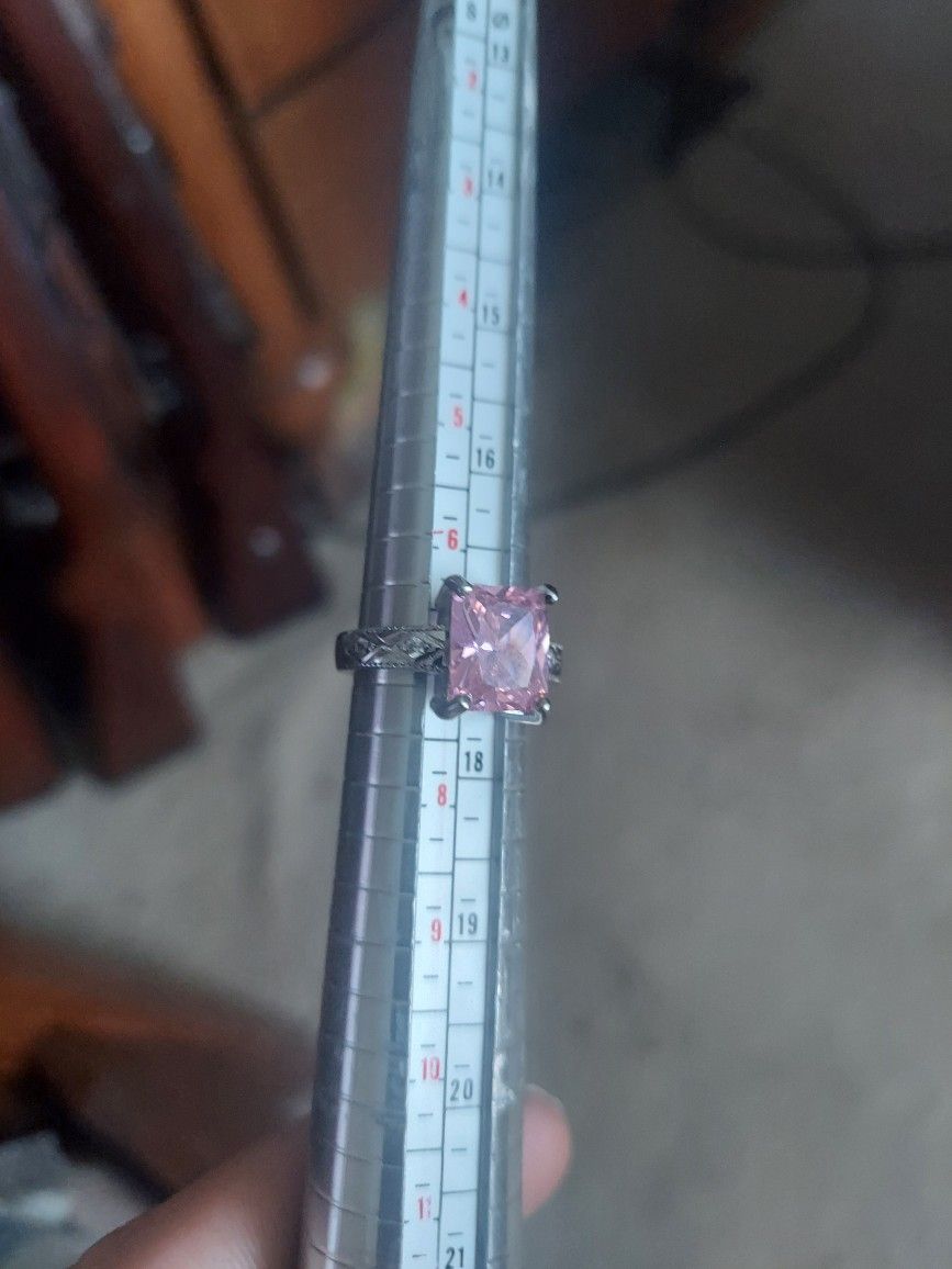 Sterling Silver Size 7 Pink Gemstone Ring