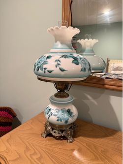 Hurricane Lamp -Beautiful Turquoise & White