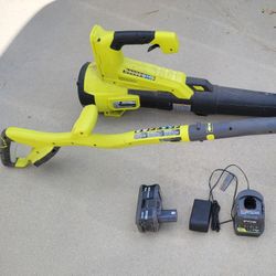 Ryobi Leaf Blower And String Trimmer With Battery And Charger 