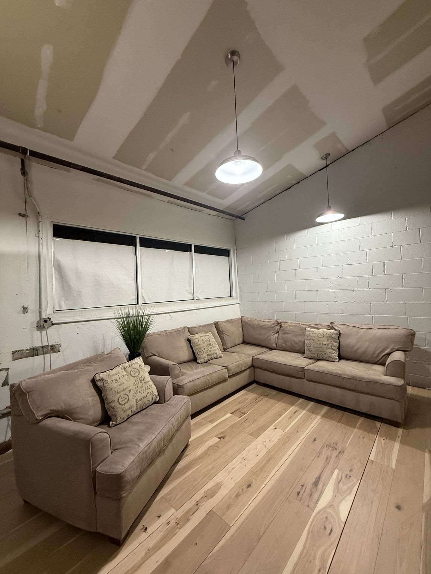 2 Piece Tan Sectional with Chair