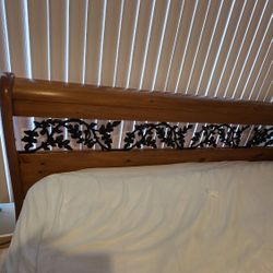 King Solid Wood Sleigh Bed Frame w/ Wrought Iron – $75 OBO