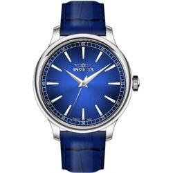 Invicta Men's Water-Resistant Blue Dial Silver Case Blue Leather Strap Analog W…