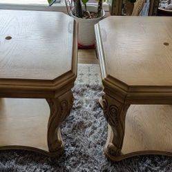 Beautiful Set Of Two Ornate Side/ End Tables With Bottom Shelves.