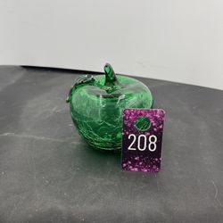 Vintage Green Art Glass Apple Crackle Retro Fruit Paper Weight Hand Blown