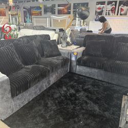 Black Corduroy Sofa And Love On Sale For $999