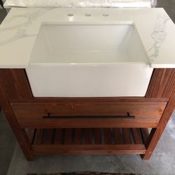 Louise 48” Or 36 in. W x 22 in. D x 35.7 in. H Bath Vanity in Brown with White Quartz Vanity Top with White Basin