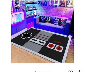 Gamer Area Rug for Game Room Decor - 3D Printed Player Non-Slip Crystal Floor Mat, Video Game Rug Retro Gamepad