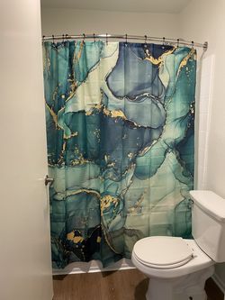 Green Marble Shower Curtain 72x72in + Black Double-Sided Metal Hooks