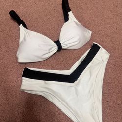New medium white  black high cut bikini swimsuit bathing suit