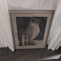 Muted Tones Owl and Books Framed Print