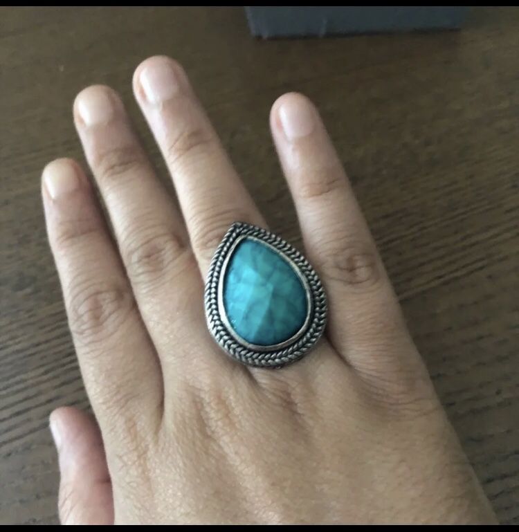 Antique Silver Drop Shaped Blue Stone Ring