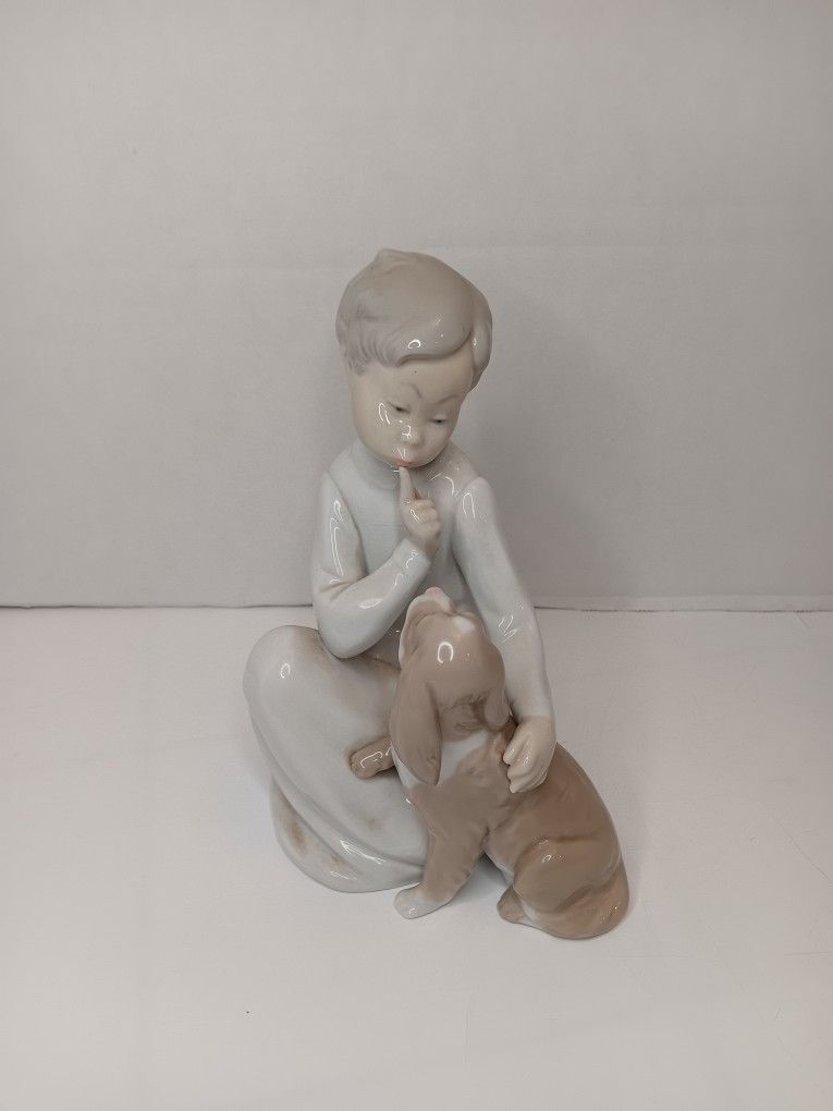 Vintage Lladro Figurine Retired Boy W/ Dog 8" Spain. Cocker Spaniel Decor Figure