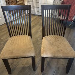 Pair of Modern Slat-Back Dining Chairs - Neutral Tan