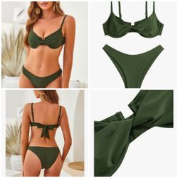 Zaful Twist Front Bikini Sets Underwire Tie Back Bikini High Waisted Women's 6