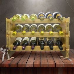 Natural Wood 3 Tier Stackable Bamboo Wine Rack