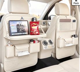 Brand New 2 Pack Universal Foldable Car Backseat Organizer with Table Tray, Car Seat Back Protector with Touch Screen Phone Holder, Premium Leather Ki