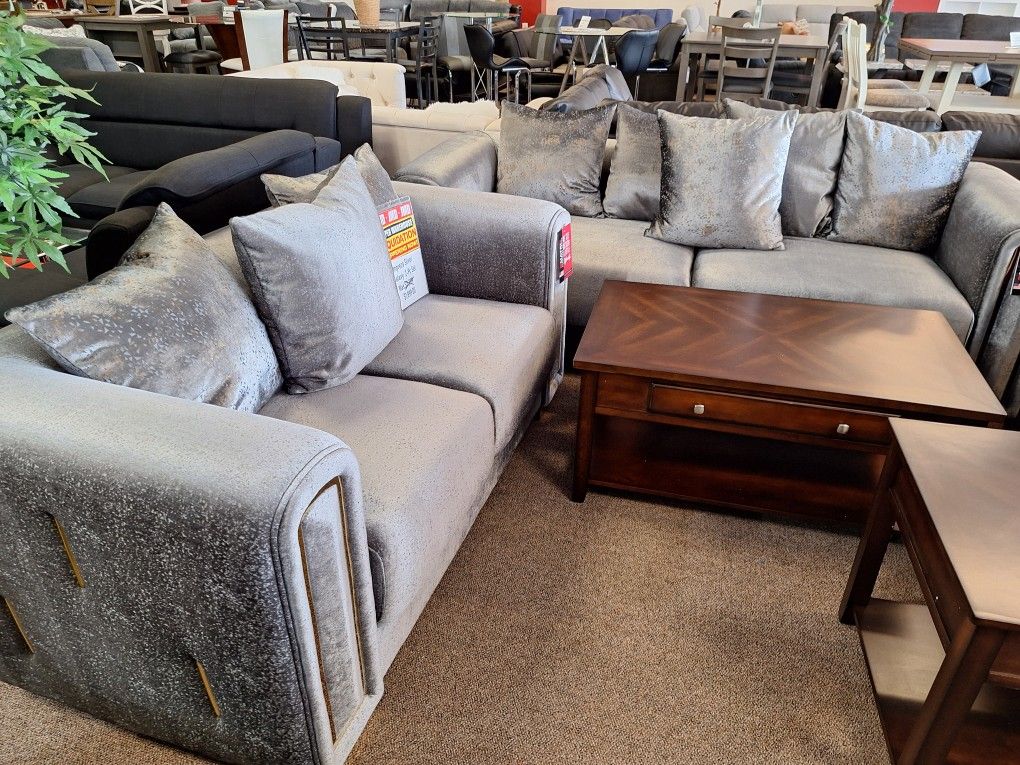 Impreza Silver Galaxy Sofa And Love Seat 