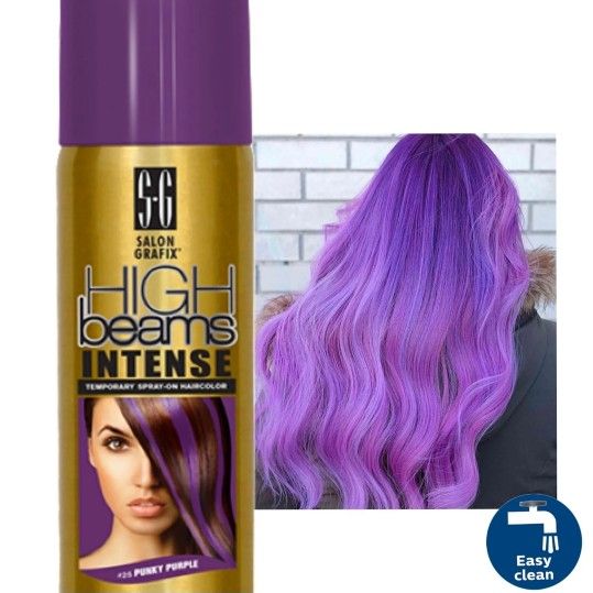 HIGH BEAMS TEMPORARY HAIR SPRAY DYE COLOR PURPLE 2.7oz EASY WASH
