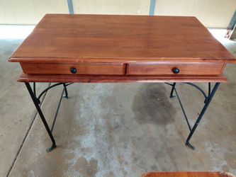 Wood and Iron Writing Desk with Two Drawers
