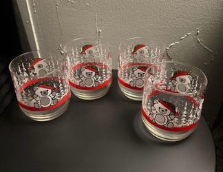 Collectible Christmas Teddy Bear Rocks Glasses Set of 4